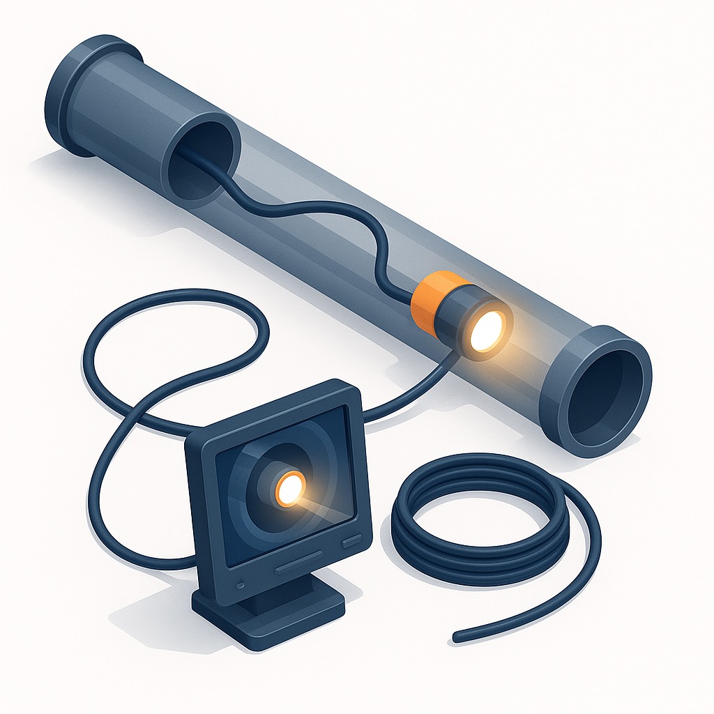 Illustration d'une caméra d'inspection progressant à l'intérieur d'une canalisation