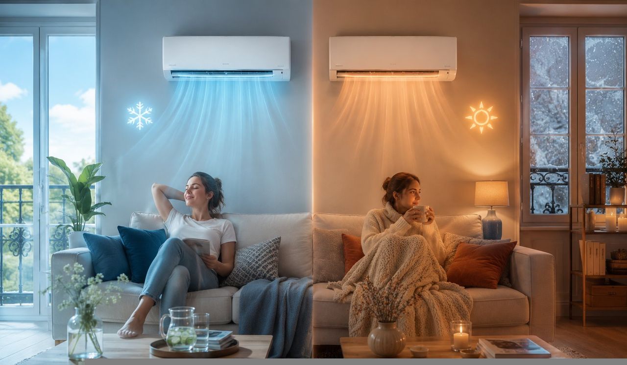 Même climatiseur réversible : rafraîchit l'été, chauffe l'hiver